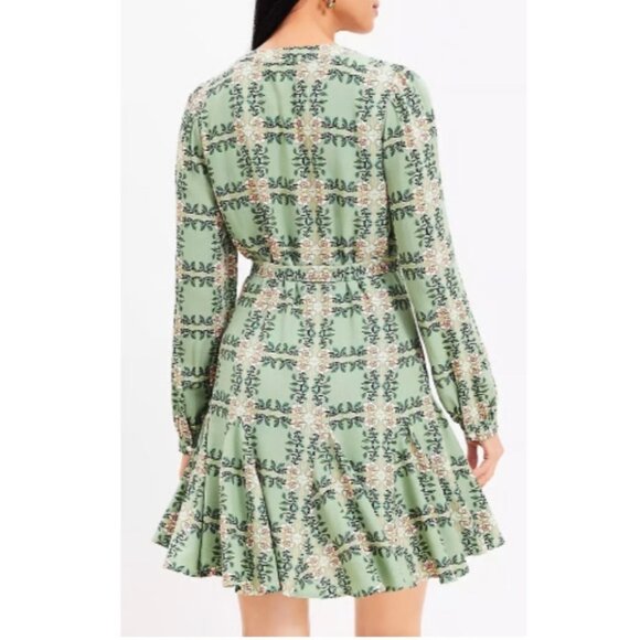 LOFT Dress New Size Small Tiled Vine Green Dress w/ Tie Long Sleeve NWT - Picture 12 of 13
